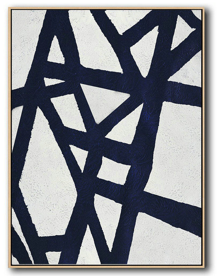 Handmade Large Painting,Buy Hand Painted Navy Blue Abstract Painting Online,Pop Art Canvas #H3K7